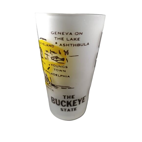 Vintage State Of Ohio Buckeye State Frosted Souvenir Hazel Atlas 1950 - Picture 4 of 10